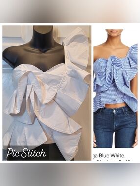 Alpha & Omega White Ruffle One-Shoulder Smocked Boning Sweetheart Bustier Sz S